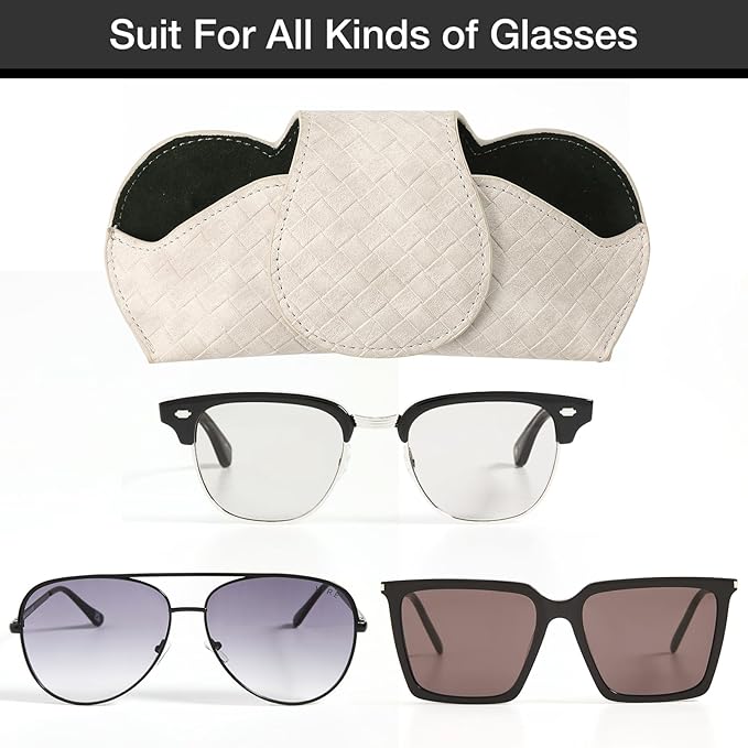 KINIVA White Car Visor Sunglass Holder Leather Glasses Case with Magnetic Closure