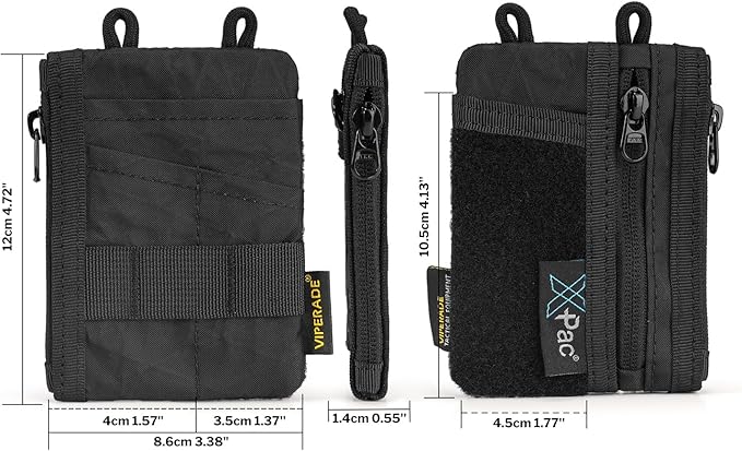 VIPERADE VE18-S Small EDC Pouch, Mini EDC Pocket Organizer for Men, EDC Pocket Organizer, 3 Slots with 2 Zipper Pockets Multitool Pouch