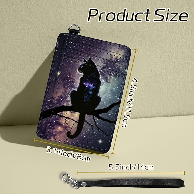 Small Travel Wallets, Cat Nebula Slim Minimalist Front Pocket Wallet with Wristlet, RFID Blocking PU Leather Credit Card Holder with ID Window Change Purse for Men Women