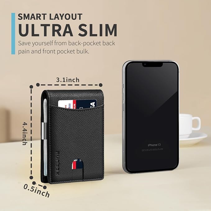 RUNBOX Slim Money Clip Wallets for Men and Teen Boys RFID Blocking 11 Card Holder Minimalist Small Leather Bifold Novelty Men's Wallet Front Pocket Gift Box
