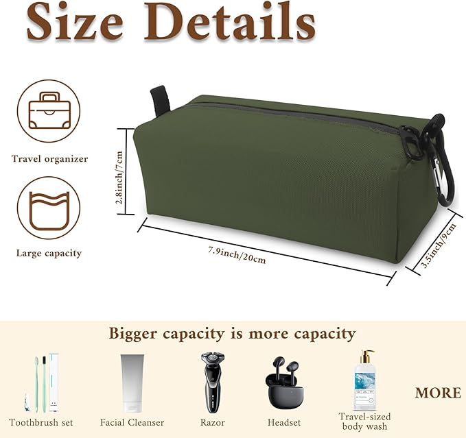 Small Toiletry Bag for Men, Travel Bag Waterproof and Foldable for Storage Mini Toiletry Bag Equipped With Carabiner for Easy Portability (army green)