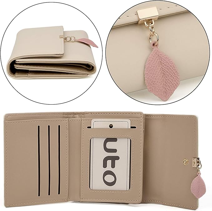 UTO RFID Wallet for Women PU Leather Leaf Pendant Card Holder Phone Checkbook Organizer Zipper Coin Purse | Leaf Pendant, Card Holder, Phone, Checkbook, Organizer, Zipper