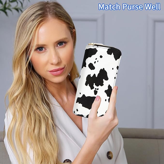 Cow Print Wallet for Women Money Organizers Western Purse Cow Stuff Gifts Double Zipper Ladies Large Capacity Card Cases