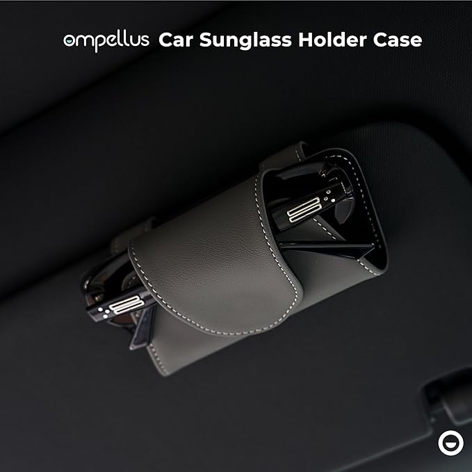 Car Sunglasses Holder Case, Leather Sunglasses Holder Clip for Car Sun Visor, Magnetic Glasses Clip, Car Interior Storage Accessories (Beige)
