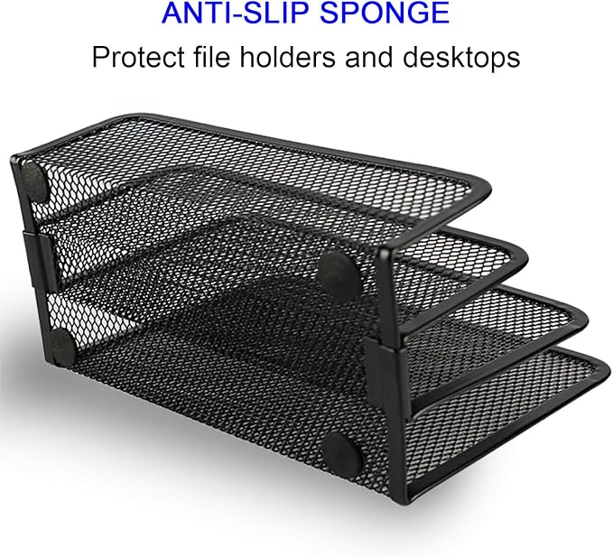 Desk Mail Organizer, File Holder Letter Sorter with 3 Vertical Upright Metal Mesh Compartments Document, Filing, Folders, Mail, Paper Organizer for Home or Office Desktop (1PCS)