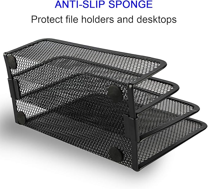 Desk Mail Organizer, File Holder Letter Sorter with 3 Vertical Upright Metal Mesh Compartments Document, Filing, Folders, Mail, Paper Organizer for Home or Office Desktop (2PCS)
