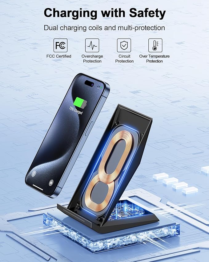 Fast Wireless Charger, NANAMI Wireless Charging Stand Compatible iPhone 17/17 Air/16/15/15 Pro/15 Plus/15 Pro Max/14/13, Nightstand Phone Charger Dock for Samsung Galaxy S26/S26+/S25/S24/S23/S22