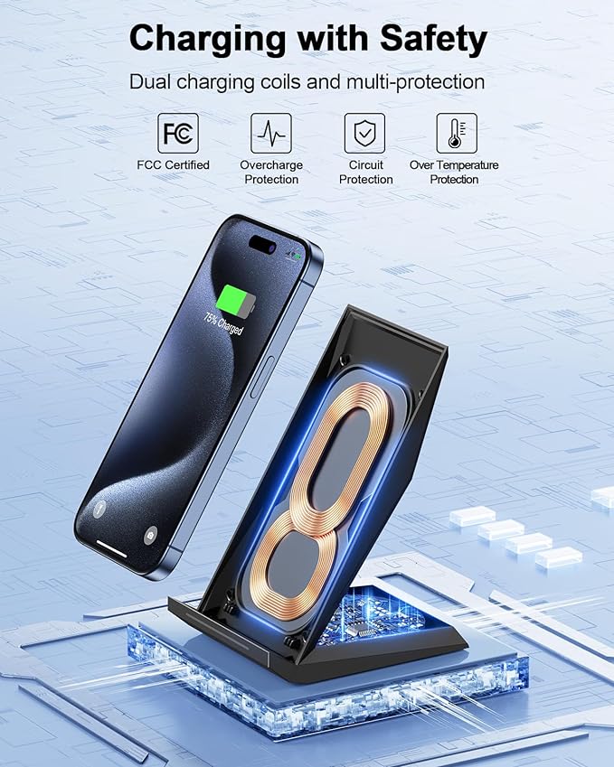 Fast Wireless Charger, [2 Pack] NANAMI Wireless Charging Stand Compatible with iPhone 17/17 Air/17 Pro/17 Pro Max/16/15/14/13, Desktop Nightstand Phone Charger Dock for Galaxy S26/S26+/S25/S24/S23/S22