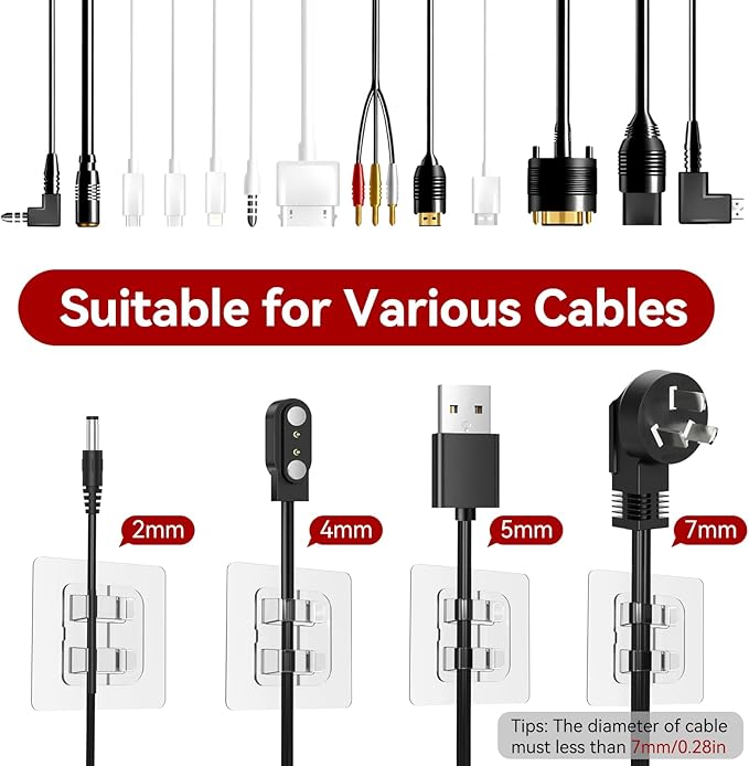 Hooks for Outdoor String Lights, 80 Pack Heavy Duty Cable Clips, Damage Free Cord Clips, Waterproof and UV-Resistant, Clear Self-Adhesive Hooks for Hanging Christmas Lights Outdoor and Patio Decor