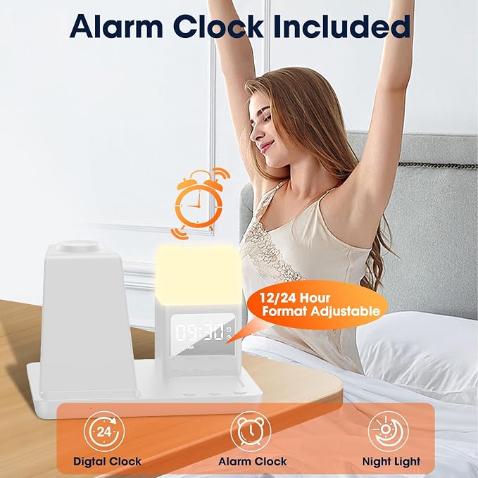 Wireless Charger for Samsung/Android, 6 in 1 Phone Nightstand Charging Station Charger with Alarm Clock/Night Light for Samsung S26/S25/S24 Ultra/Buds4,Watch Charger for Galaxy Watch 8/7/6/5