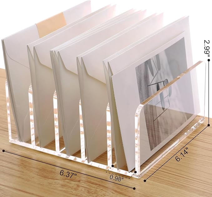 SANRUI Clear Desktop File Organizer, 5 Compartments Acrylic Office Document Sorter Mails Storage, Multifunction Letter Folder Racks Holders for Office,Home, School Desk Organization