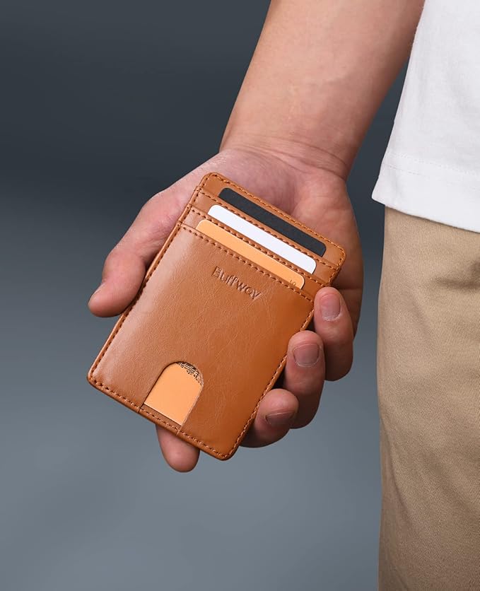 Buffway Mens Slim Wallet, Minimalist Thin Front Pocket Leather Credit Card Holder with RFID Blocking for Work Travel | Minimalist, Thin, Front Pocket, Credit Card Holder, RFID Blocking, for Work Travel