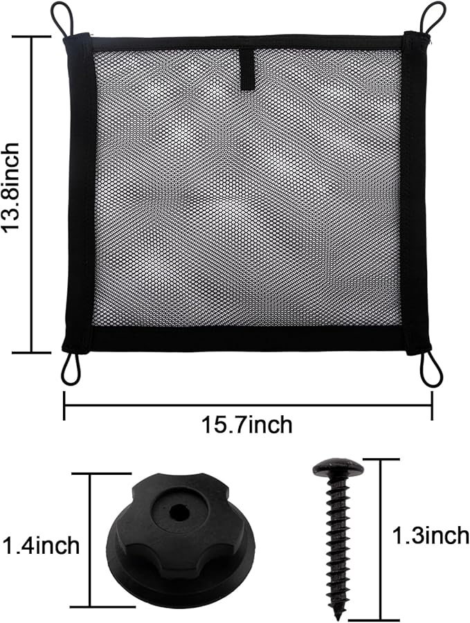 2 Pack Small Cargo Net Pocket Storage Mesh Netting Organizer with 8 PCS Mounting Screws for Car RV SUV Camper Boat 15.7 x 13.8 inches