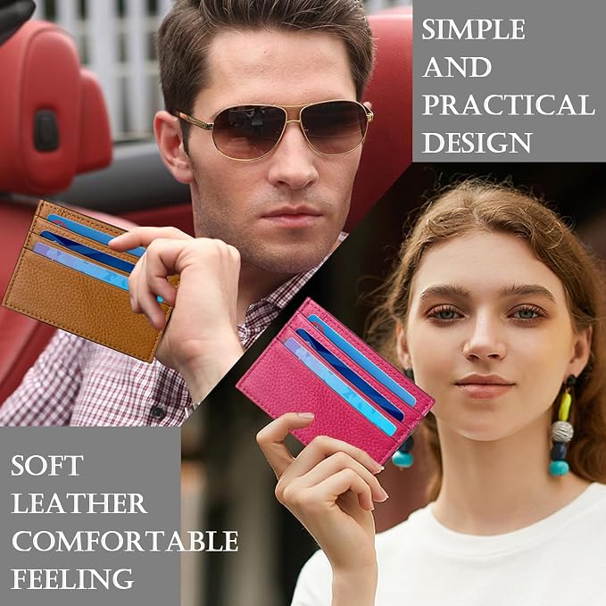 WOXVM Credit Card Holder Wallet RFID Blocking Slim Credit Card Cases Holder Premium Leather Minimalist Front Pocket Small Wallet with 6 Card Slots and 1 Pockets for Men Women (Rose Red)