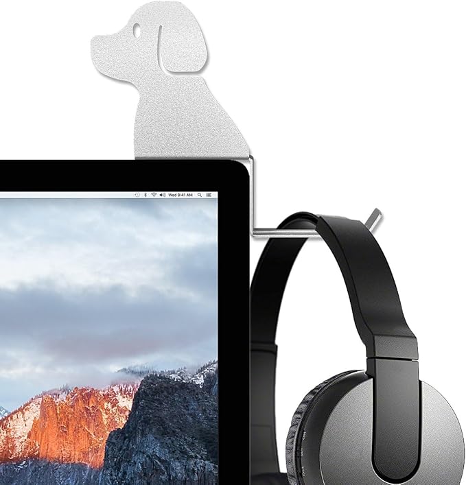 Monitor Stand, Puppy Tail Hook for Headphone, Saves Desk Space and Protects Headphones, Organizer Decorative Hanger for Hanging Keys Cables and More (Silvery)