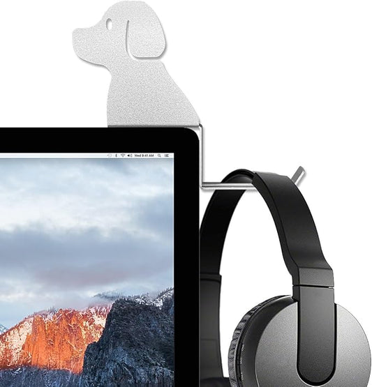 Monitor Stand, Puppy Tail Hook for Headphone, Saves Desk Space and Protects Headphones, Organizer Decorative Hanger for Hanging Keys Cables and More (Silvery)
