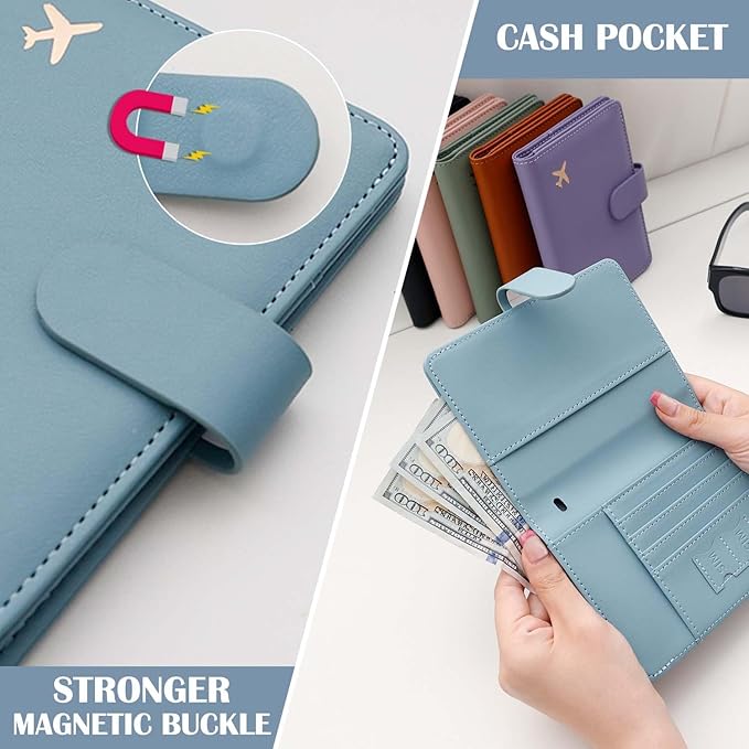 Melsbrinna Rfid Passport Holder for Travel women/Men Set Travel Suitcase Tag, Cute Passport Wallet Rfid Blocking Card Slots, Rfid Passport Cover/CaseTravel Wallet (A-greygreen)