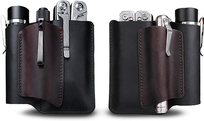 VIPERAED PJ38 Leather Multitool Sheath for Men, 4-in-1 Utility Leather Holster, EDC Pocket Organizer for Pocket Knife Multitool Flashlight and Pen