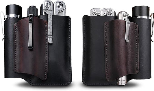 VIPERAED PJ38 Leather Multitool Sheath for Men, 4-in-1 Utility Leather Holster, EDC Pocket Organizer for Pocket Knife Multitool Flashlight and Pen