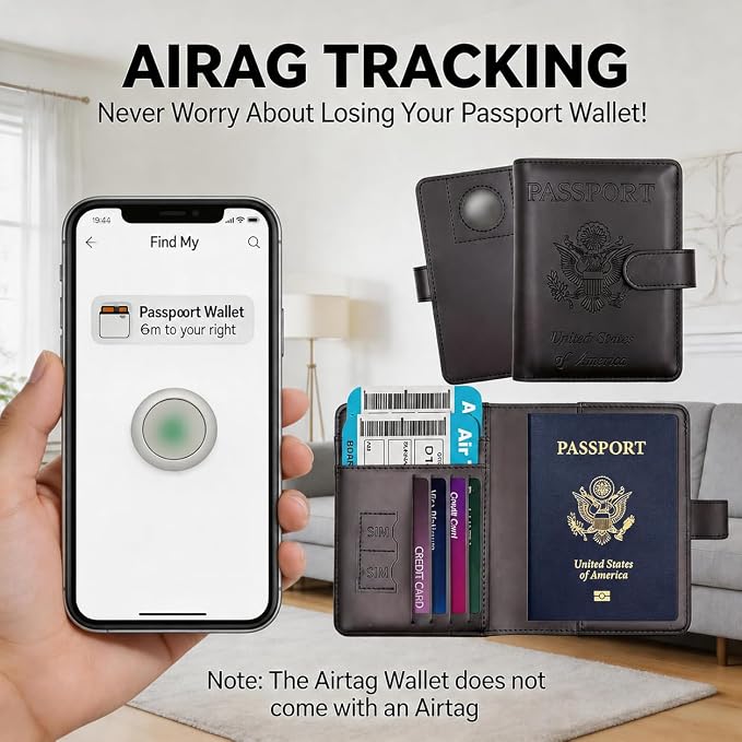 Passport Holder with RFID Blocking Leather Travel Wallet | Multiple Card Compartments, SIM Card Access, Compact Carry Design, Flight Ready Essentials for Men & Women, Black