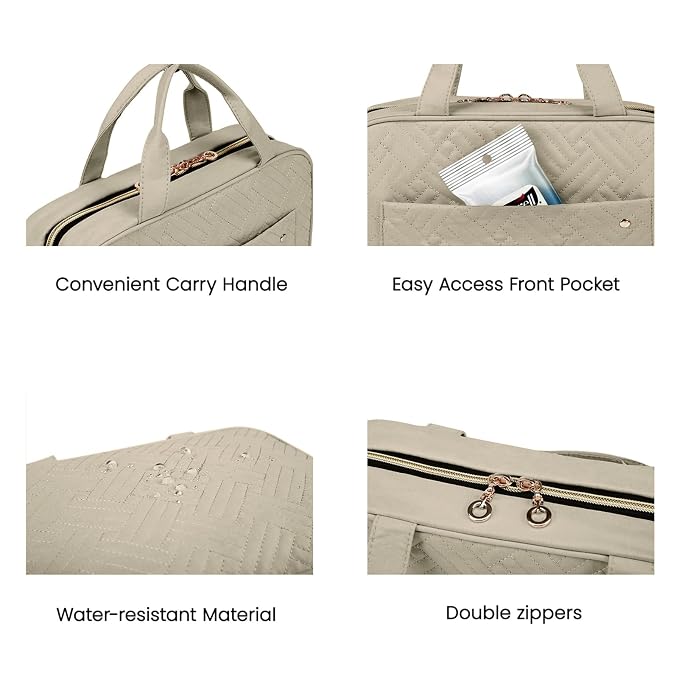 BAGSMART Toiletry Bag Travel Bag with Hanging Hook, Water-resistant Makeup Cosmetic Bag Travel Organizer for Accessories, Shampoo, Full-size Container, Toiletries (Camel, Large)