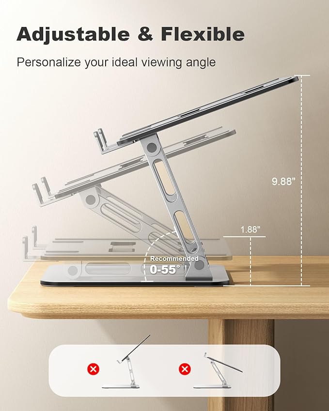 Laptop Stand for Desk Adjustable Height, Ergonomic Laptop Riser Holder with Dual-bar Support, Portable Computer Notebook Stand for MacBook Air Pro, Dell XPS, HP (10-16")