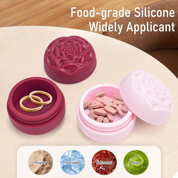 Travel Containers for Cosmetics Toiletries 0.88 Oz 4 Pack Small Silicone Refillable Mini Jars with Lid Handcream Eyes Cream Hair Gel Wax Pills Moisturizer Earrings Container Rose