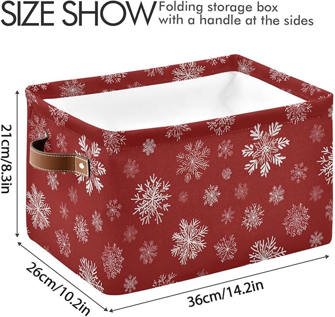 Aslsiy Storage Basket Christmas Snowflakes with Red Nursery Bins Baby Canvas Box Clothes Shelf Basket Laundry Hampers 2 Pcs