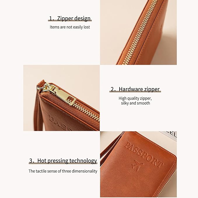 Multi-Functional RFID Passport Wallet Set, Blocking Passport Holder Travel Wallet, Holds Phones, Anti-Theft Protective Case with Multiple Card Pockets for Secure Travel Essentials (Brown)