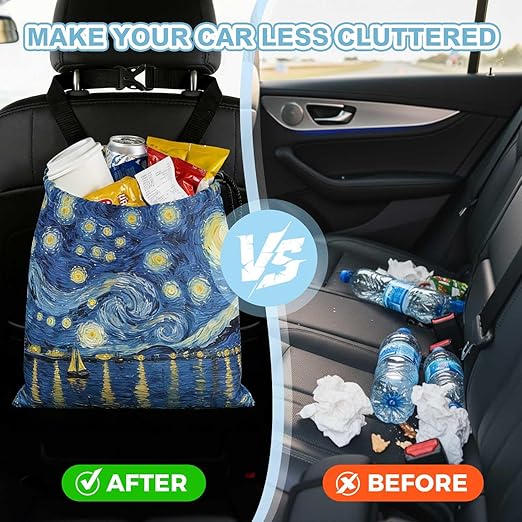 Abstract Starry Sky Sea Car Trash Bag - Waterproof Car Trash Bag Hanging Leakproof Car Garbage Bag - Washable Reusable Trash Bag For Car Interior Hanging Organizer Storage Vehicle Travelling Camping