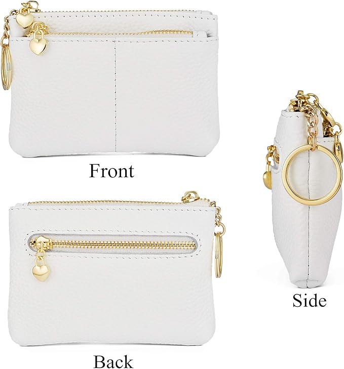 ZOOEASS Women Genuine Leather Zip Mini Coin Purse With Key Ring Triple Zipper Card Holder Wallet