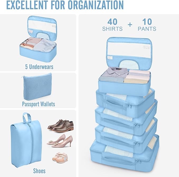 Veken 10 Set Packing Cubes for Travel Essential, Suitcase Organizer Bags in 4 Sizes, Carry-On Luggage Accessories with Large Laundry & Hanging Toiletry Bag, Must-Have for Airplane, Road Trip & Camping