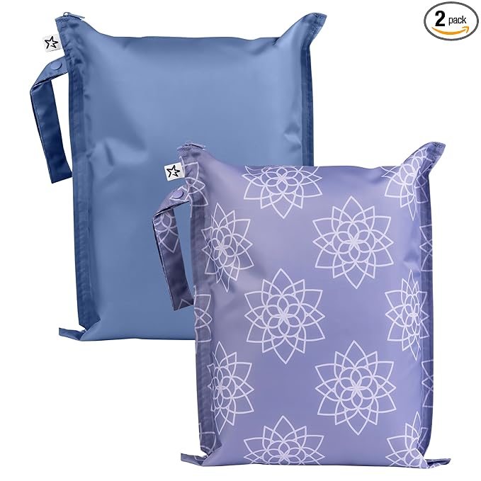 Tiny Twinkle Mess Proof Wet Bags | 2-Pack Reusable Waterproof Wet Bags for Swimsuits | Baby Clothes | Travel & Diaper Bag (Lotus)
