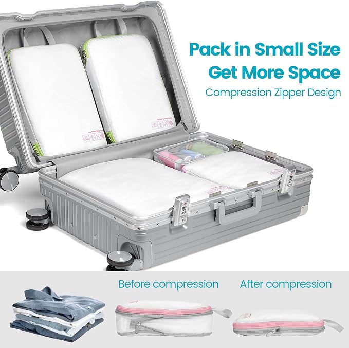Cambond Compression Packing Cubes for Travel - Lightweight Expandable Travel Bags Luggage Organizers Travel Essentials Compression Cubes for Travel Space Saver for Carry on Suitcases Organizer