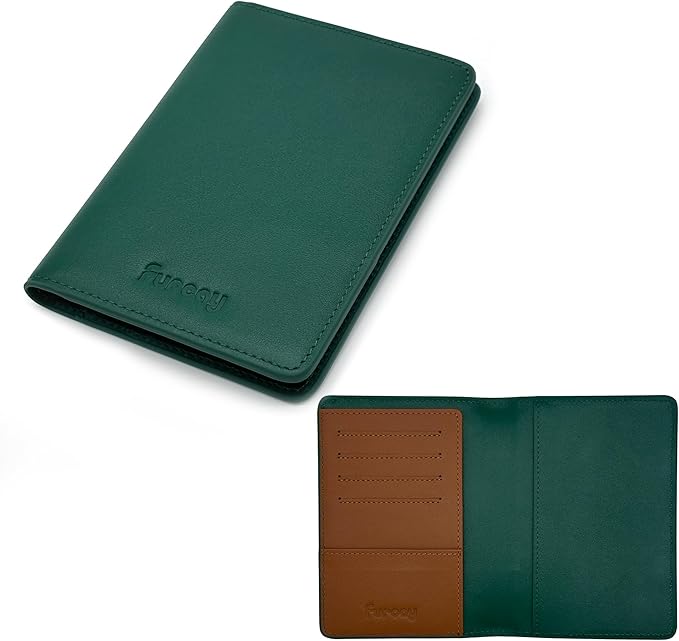 Slim Nappa Leather RFID blocking Passport Cover for Men and Women (Green/Brown)