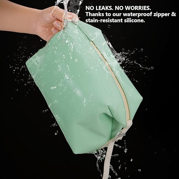 Vomgomfom 6L 13 Inch Silicone Toiletry Bag, Waterproof Leakproof Travel Cosmetic Organizer, Adjustable G-Buckle Compression Dopp Kit, Foldable Makeup Bag for Women & Men (Green, 13" 6L)