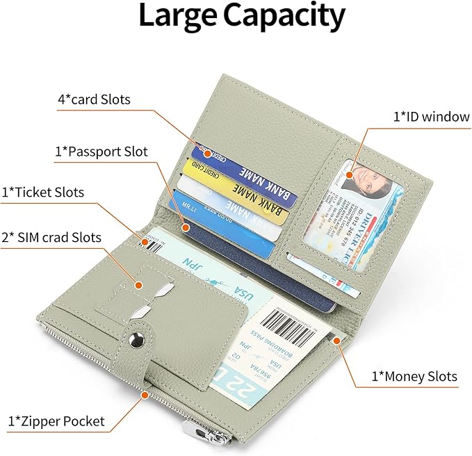 RNIEGA Passport Holder for Women Leather Passport Wallet for Travel RFID Blocking Passport Wallet Credit Card Holder with Zipper Pocket