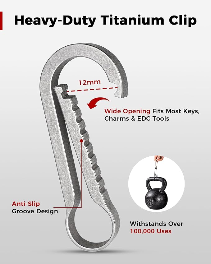 FEGVE Titanium Key Chain Clip with Side-Pushing Key Ring & 2/3inch D Ring for Car Fob Keys