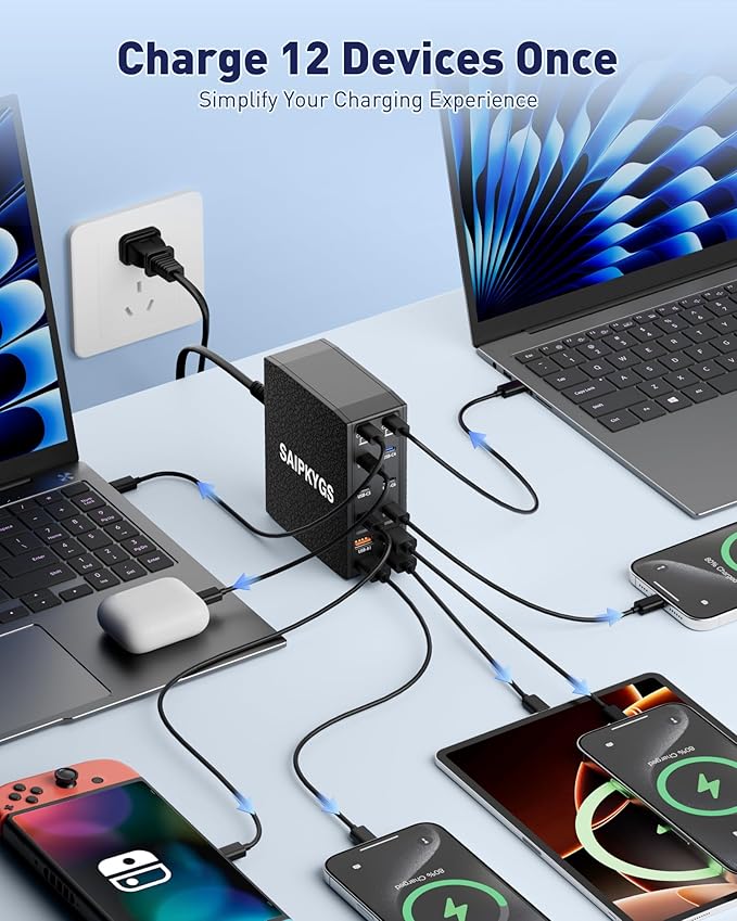 USB Charging Station (900W),12-Port USB C Charger Block with Dual 100W PD USB-C Fast Charging Station Hub for MacBook Pro/Air/All iPad Phone 17/16 15/14/13/Pro Max/Samsung Galaxy Note (Black)