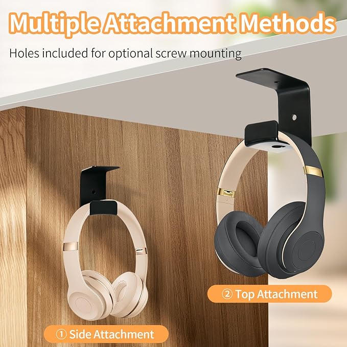 Headphone Holder Hanger,Headset Mount for Desk,Headset Stand Aluminum Headphone Hook with Strong Adhesive Tape for Classroom, Gaming Room with 2 Install Style with Rubber Pad,Single