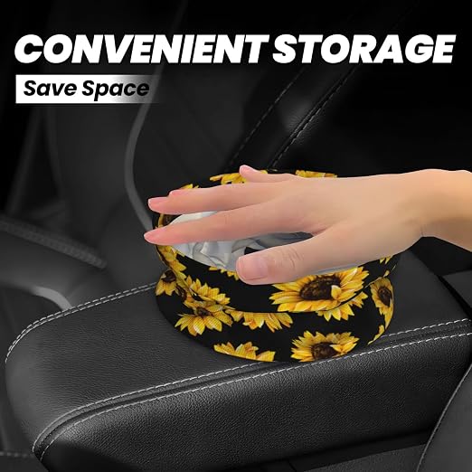 Car Garbage Bag Abstract Yellow Sunflower Mini Car Trash Bin Portable Collapsible Waterproof Rubbish Bag for Car Accessories Back Front Seat Cup Holder