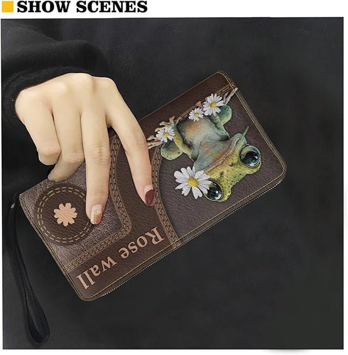 Bulopur Personalized Wallets with Name for Women Frog Wristlet Wallet Rfid Credit Card Wallet PU Leather Cash Zipper Coin Pocket for Female Ladies Teen Girls Girly