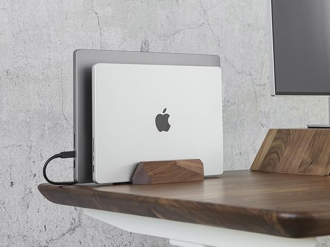 Oakywood Dual Laptop Dock, Vertical Laptop Stand Wood, Laptop Stand for Desk, Desk Organizer, Vertical Laptop Holder, Compatible with All MacBook Pro Air iPad, for 2 Device ??7,1x4,5x1,6?? Walnut