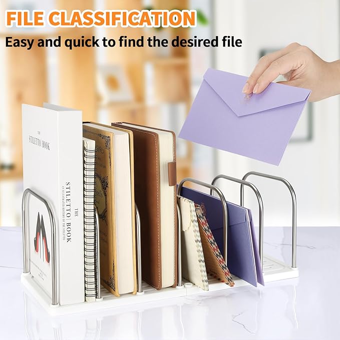 LETURE Mail File Holder, Detachable Desktop Organizer for Letter Bill Notebook Book Mail File Pad, Adjustable Desk Divider Sorter for Office Home School Dormitory (White)