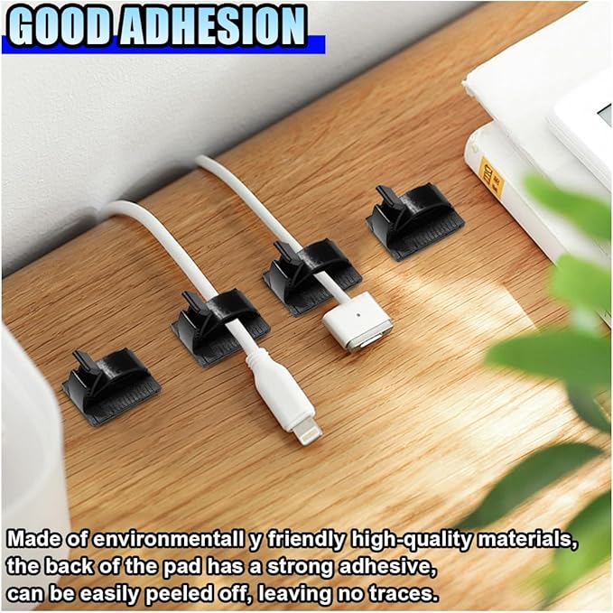 50PCS Adjustable Cable Clips Self Adhesive Cord Organizer - Sticky Wire Clamp Management Cord Holder for Car Dash Cam Home Office Desk Wall Tables