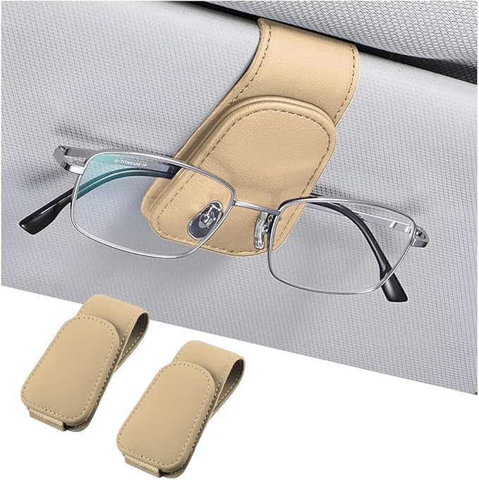 AICEL Sunglasses Holders for Car Sun Visor, Leather Eyeglasses Hanger Mounter, Magnetic Glasses Holder and Ticket Card Clip, Auto Interior Accessories Universal for SUV Pickup Truck