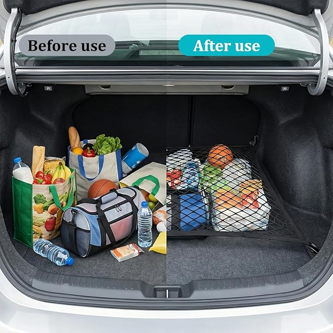 Car Cargo Net, 39.37" x 31.5" Elastic Stretchable Adjustable Vehicle Trunk Mesh Nets with Hook, Automotive Cargo Netting Storage Organizer, Universal for SUV Motorhome Lorry