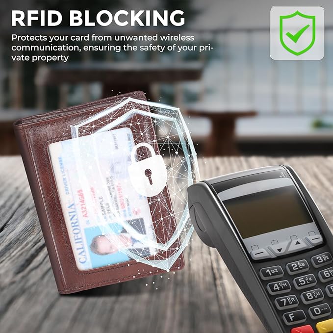 RFID Blocking Front Pocket Minimalist Slim Leather Bifold Wallet Credit Card Case Holder ID Window