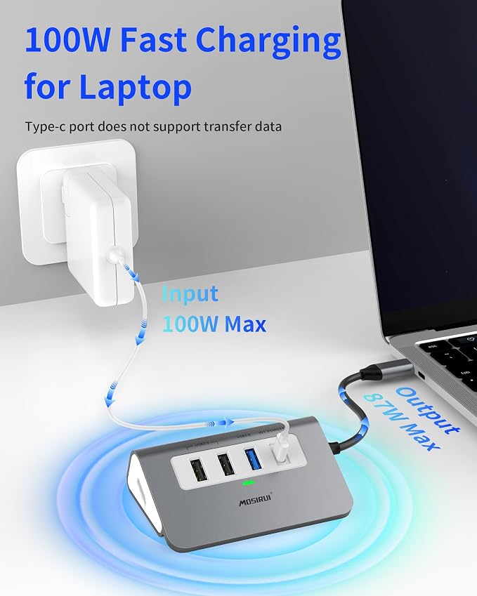 USB C Hub, 5-in-1 USB C to 4K HDMI, Hub Multiport Adapter with 100W Power Delivery, 5Gbps USB-A3.0 & 2 USB-A2.0, Aluminum, Case Type C Hub Docking Station for Laptop/Desktop/PC/MacBook/Dell/HP/Lenovo