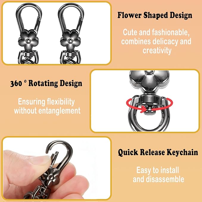 Metal Keychains for Women Men, 2PCS Cute Flower Shape Quick Release Key Chain Bag Charms Car Keychain Holder Clip